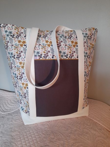 Grand tote bag – petites fleurs – tons violet rose moutard